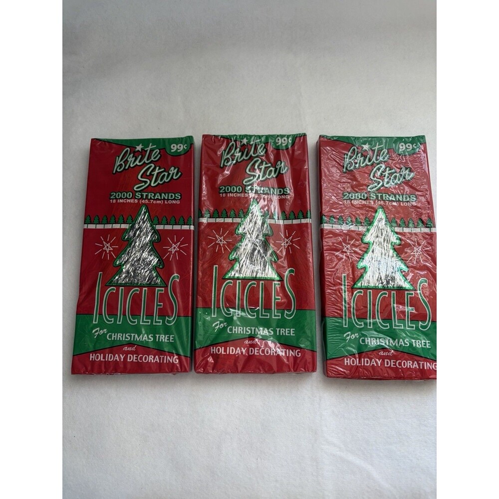 Lot of 3 Vtg Style Brite Star 18” Icicles Christmas Tree 2000 Strand Tinsel USA